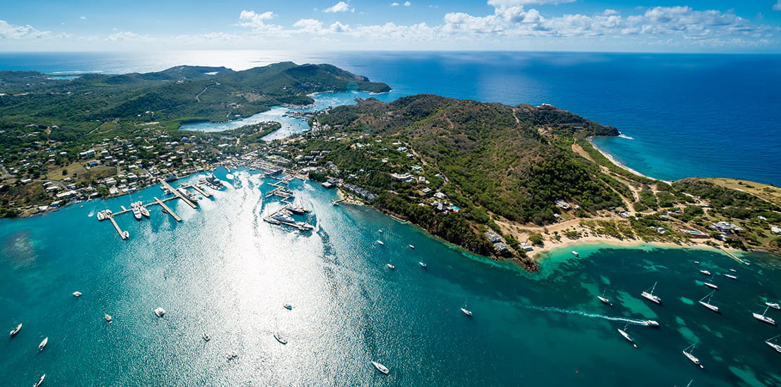 An aerial view over the English Harbour in Antigua
